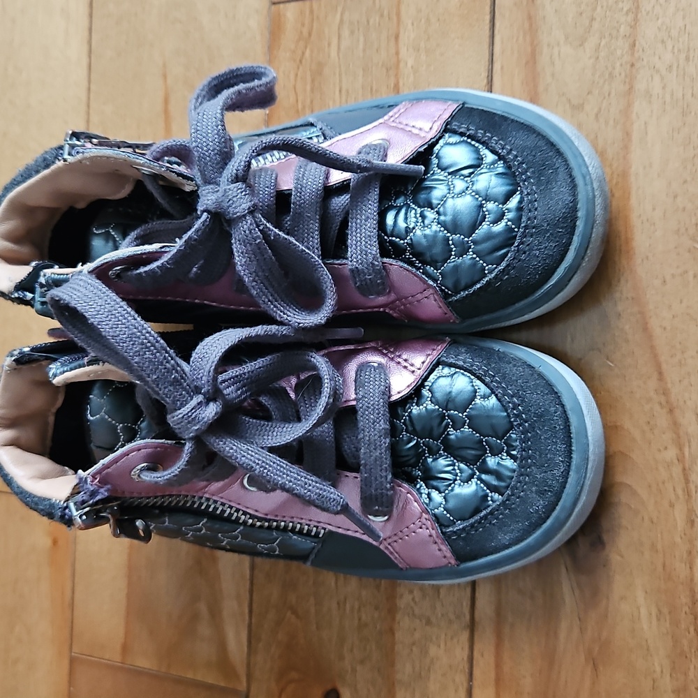 Geox size 8.5 girl's zip grey and pink high-top shoes - Picture 7 of 9